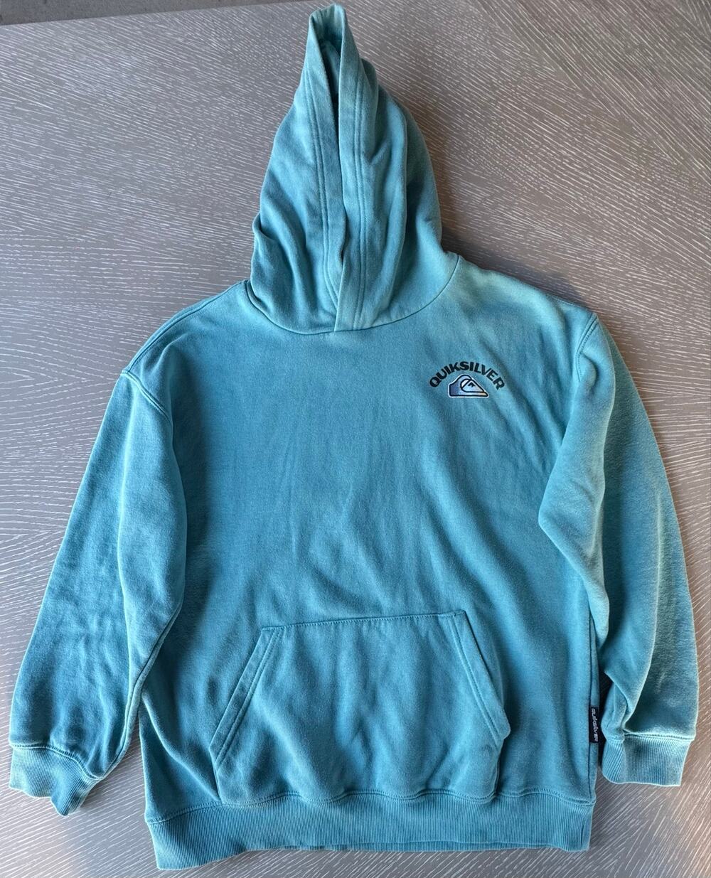 Quiksilver Youth Boys Teal Graphic Skull Fleece Hoodie, Size Large (14/16)